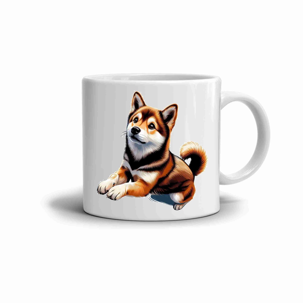 Bílý keramický hrnek 330ml s obrázkem - shiba inu