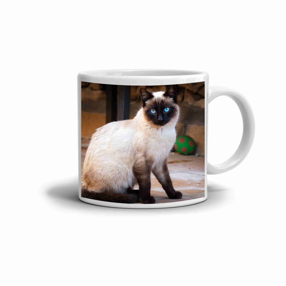 Bílý keramický hrnek 330ml s obrázkem - siamská kočka