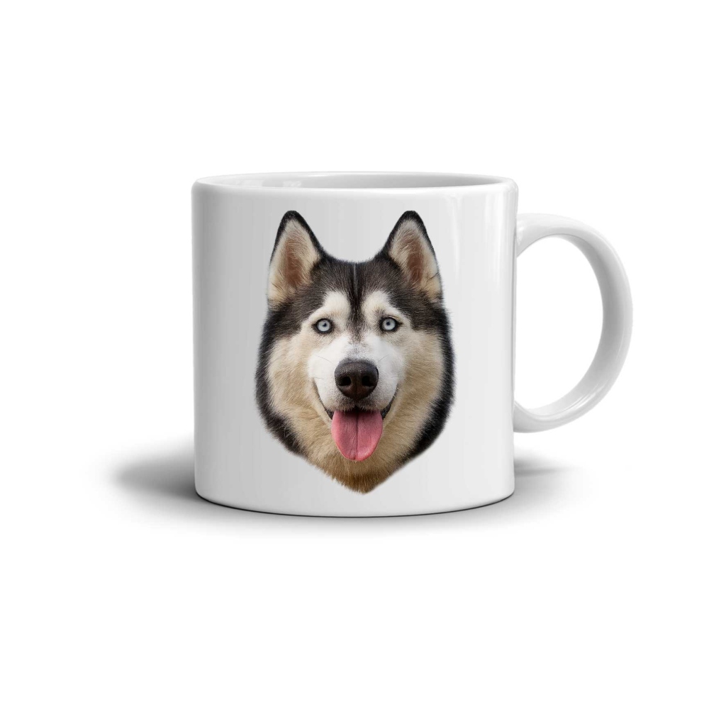 Bílý keramický hrnek 330ml s obrázkem - sibiřský husky 1