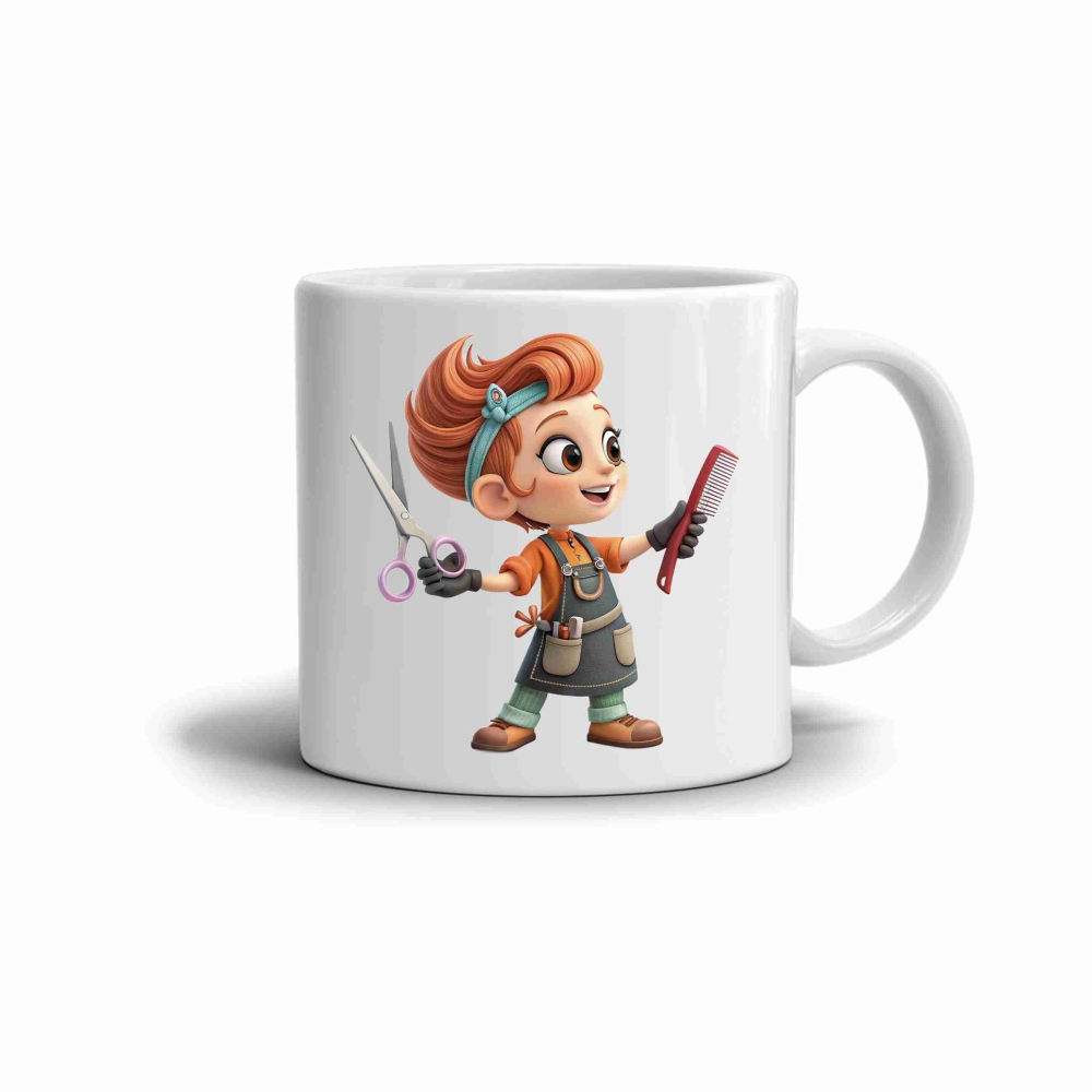 Bílý keramický hrnek 330ml s obrázkem - šikovná kadeřnice