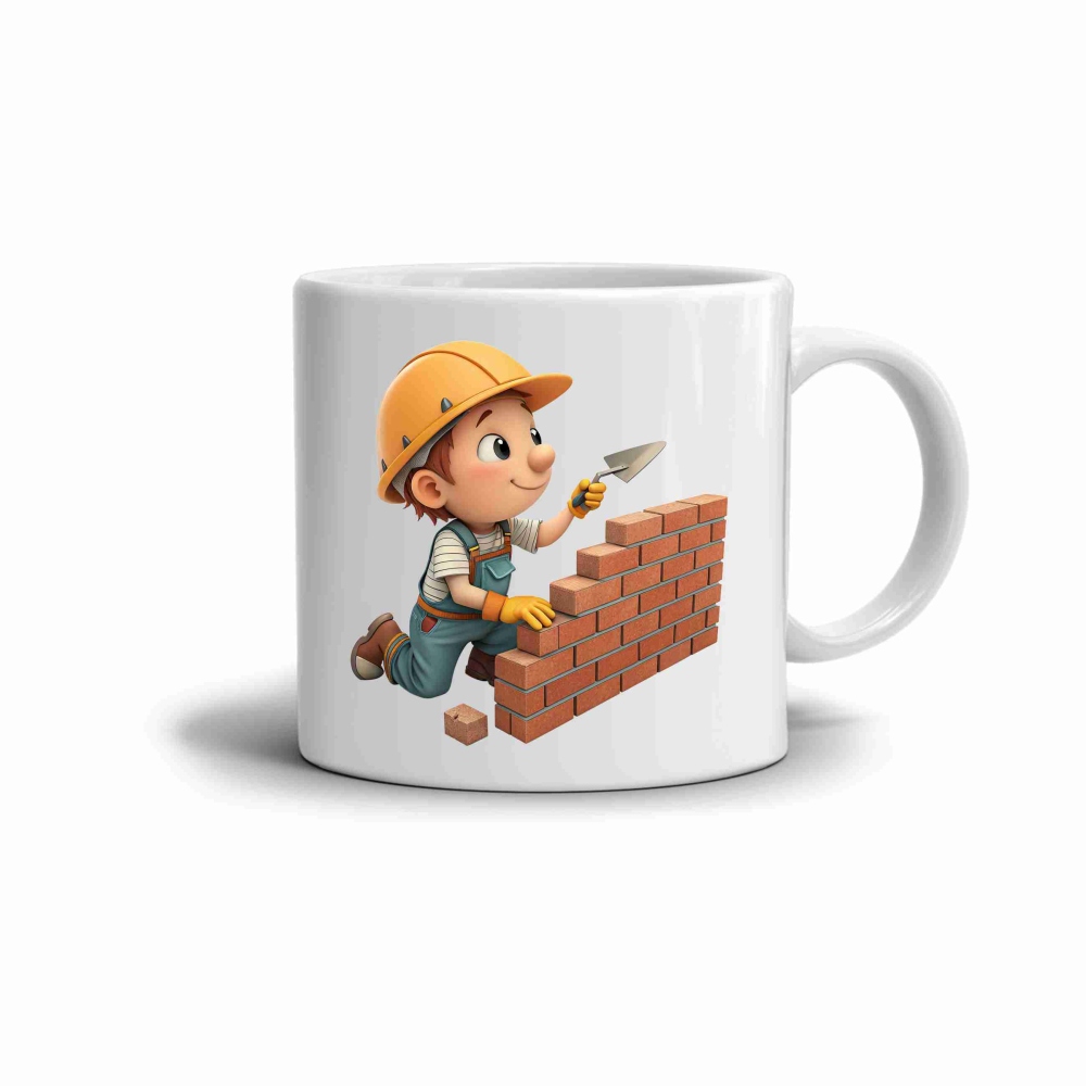 Bílý keramický hrnek 330ml s obrázkem - šikovný zedník