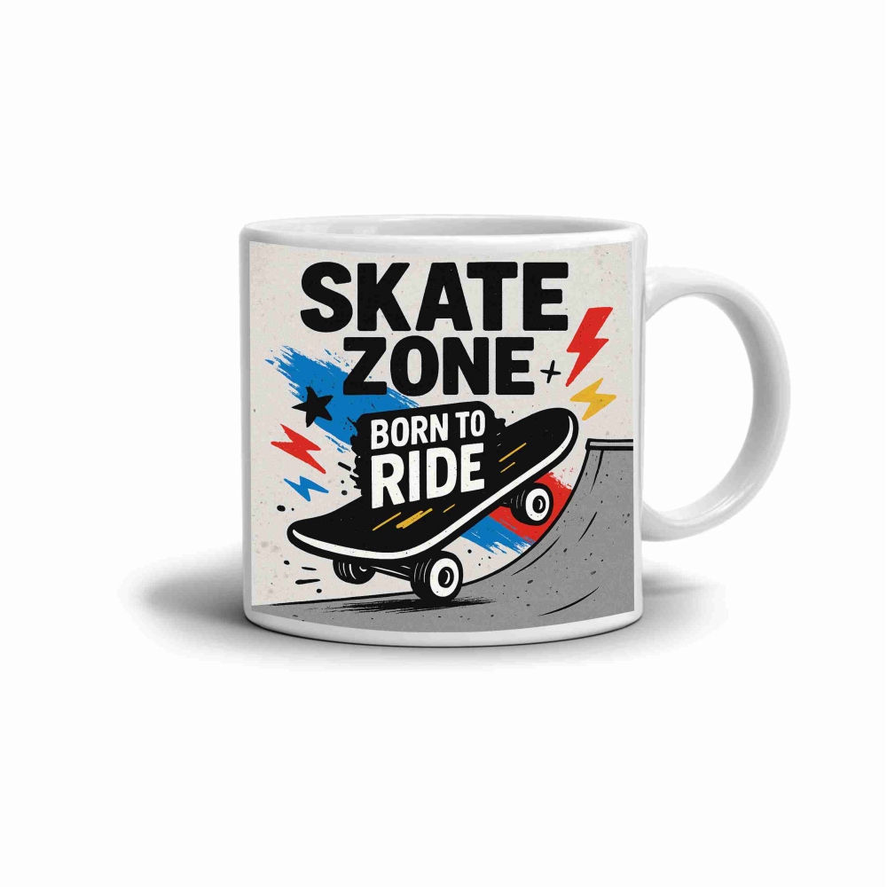 Bílý keramický hrnek 330ml s obrázkem - skate zone