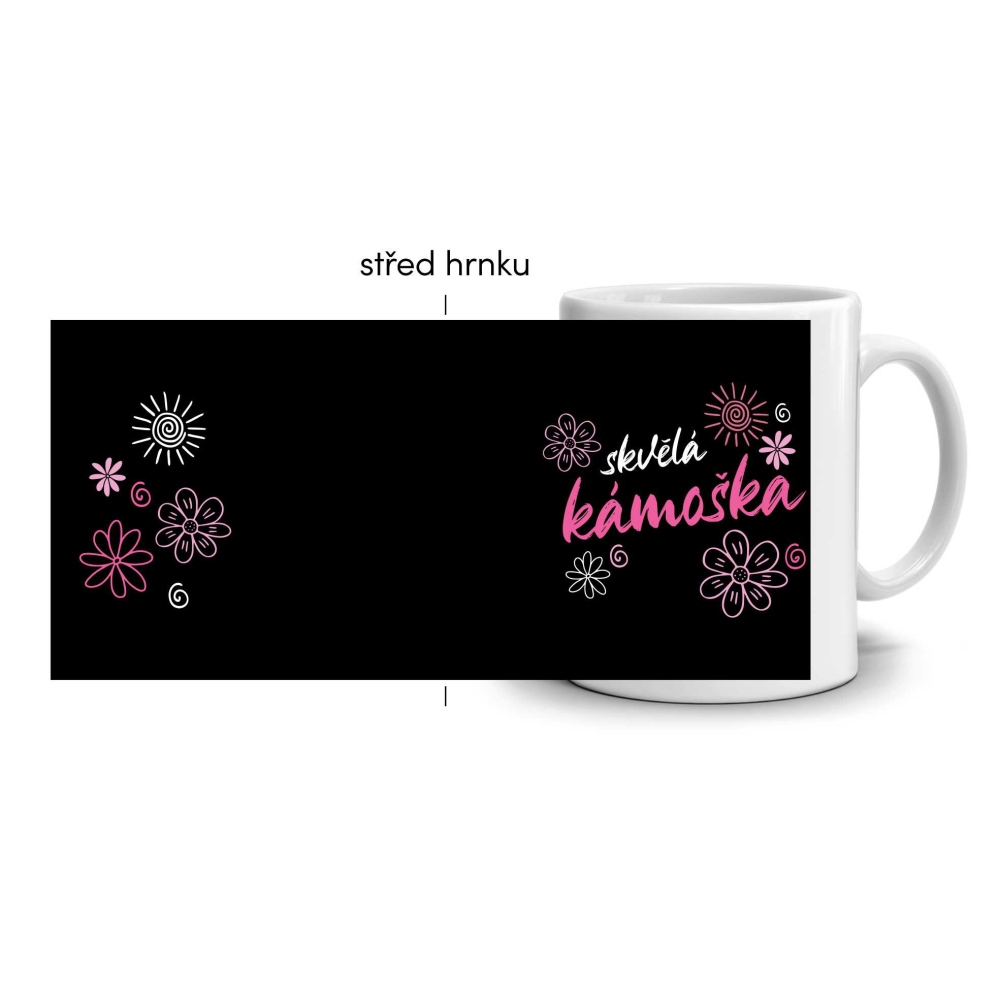Bílý keramický hrnek 330ml s obrázkem - skvělá kámoška (tmavý motiv)