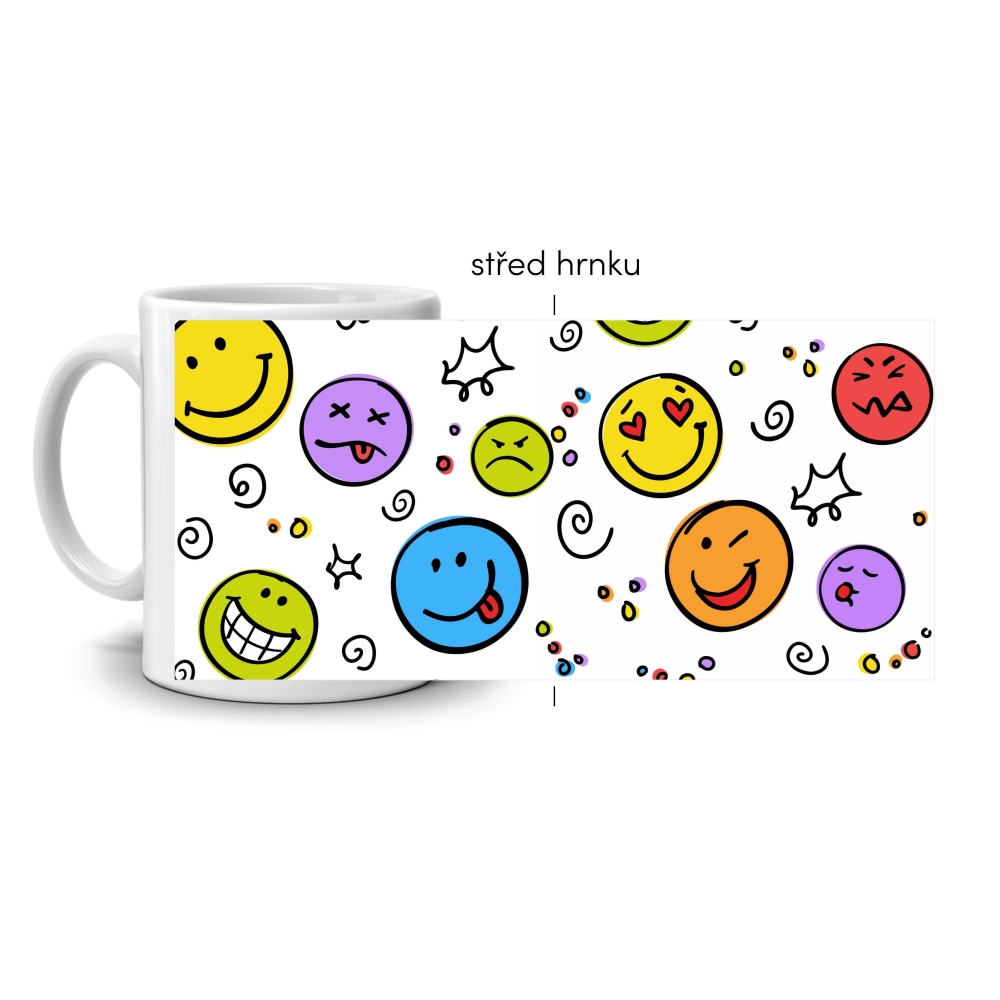 Bílý keramický hrnek 330ml s obrázkem - smajlíci