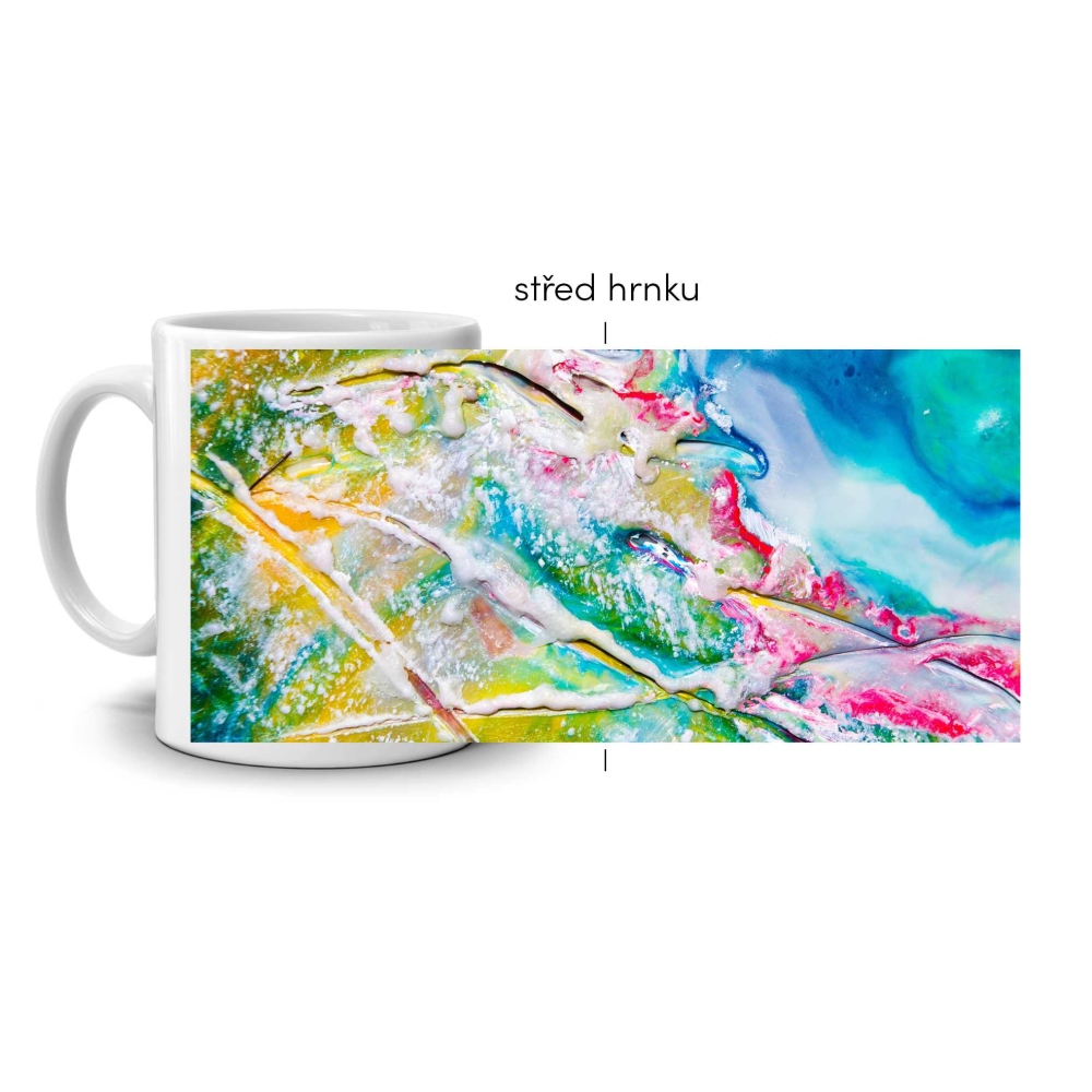 Bílý keramický hrnek 330ml s obrázkem - splynutí barev