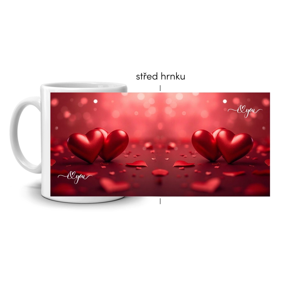 Bílý keramický hrnek 330ml s obrázkem - srdce plné lásky