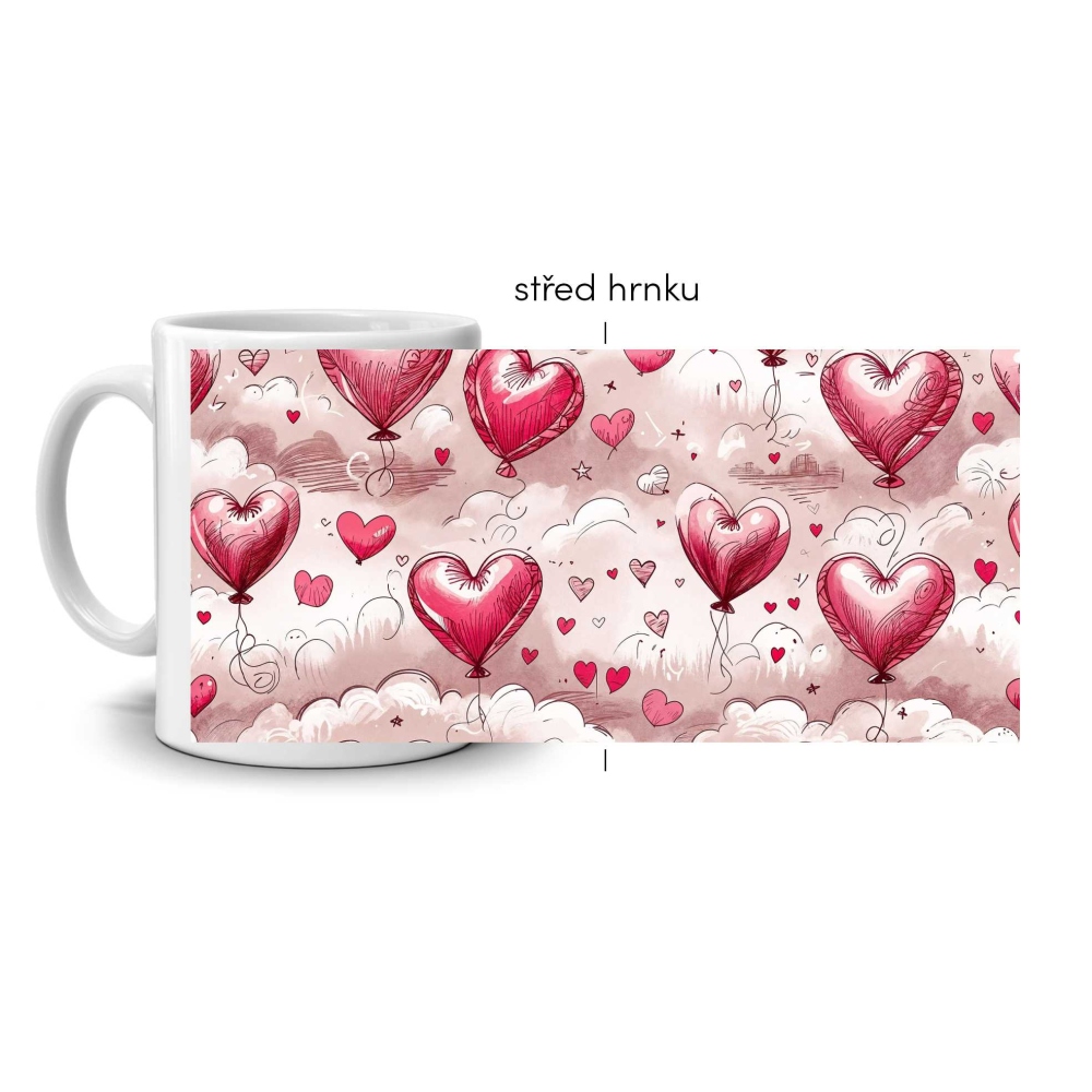Bílý keramický hrnek 330ml s obrázkem - srdce v oblacích