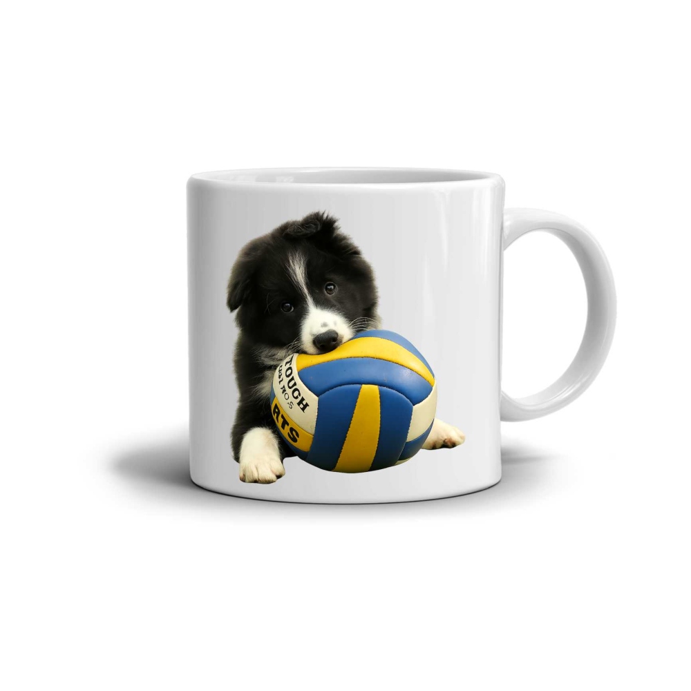 Bílý keramický hrnek 330ml s obrázkem - štěně borderkolie