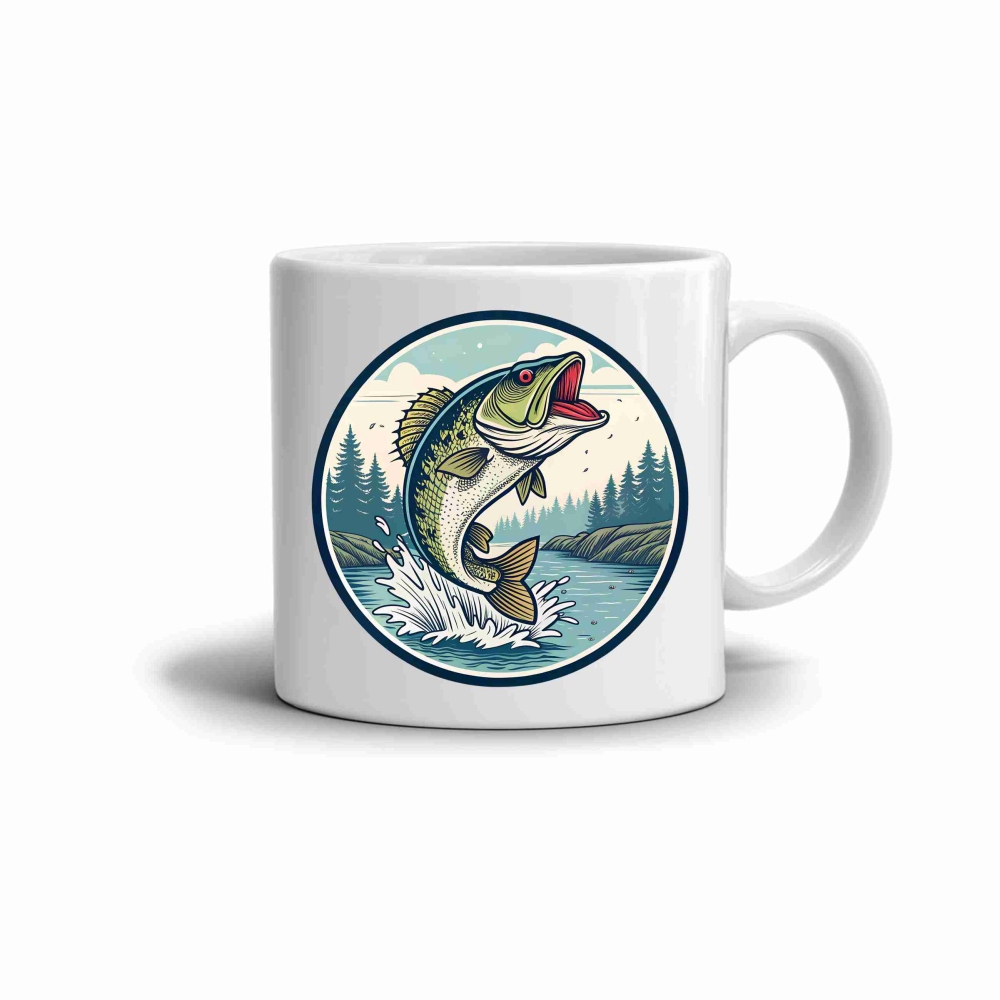 Bílý keramický hrnek 330ml s obrázkem - štika 4