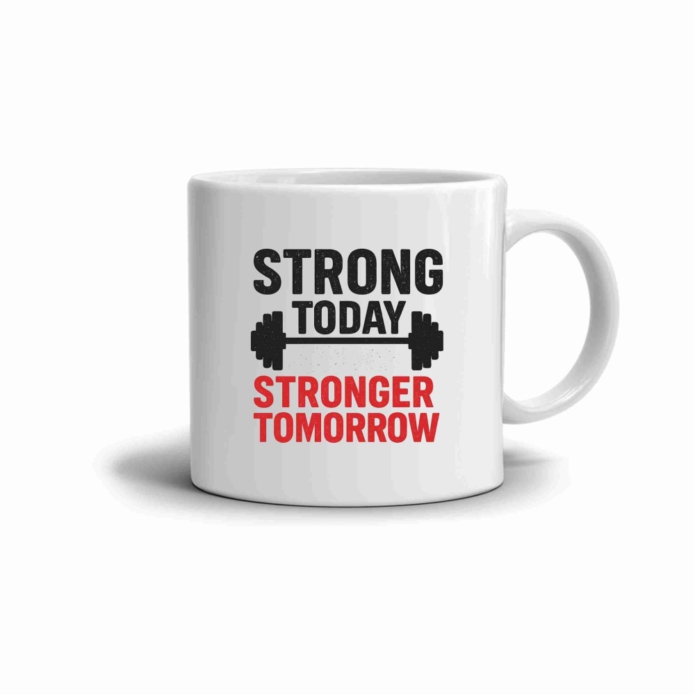 Bílý keramický hrnek 330ml s obrázkem - strong today