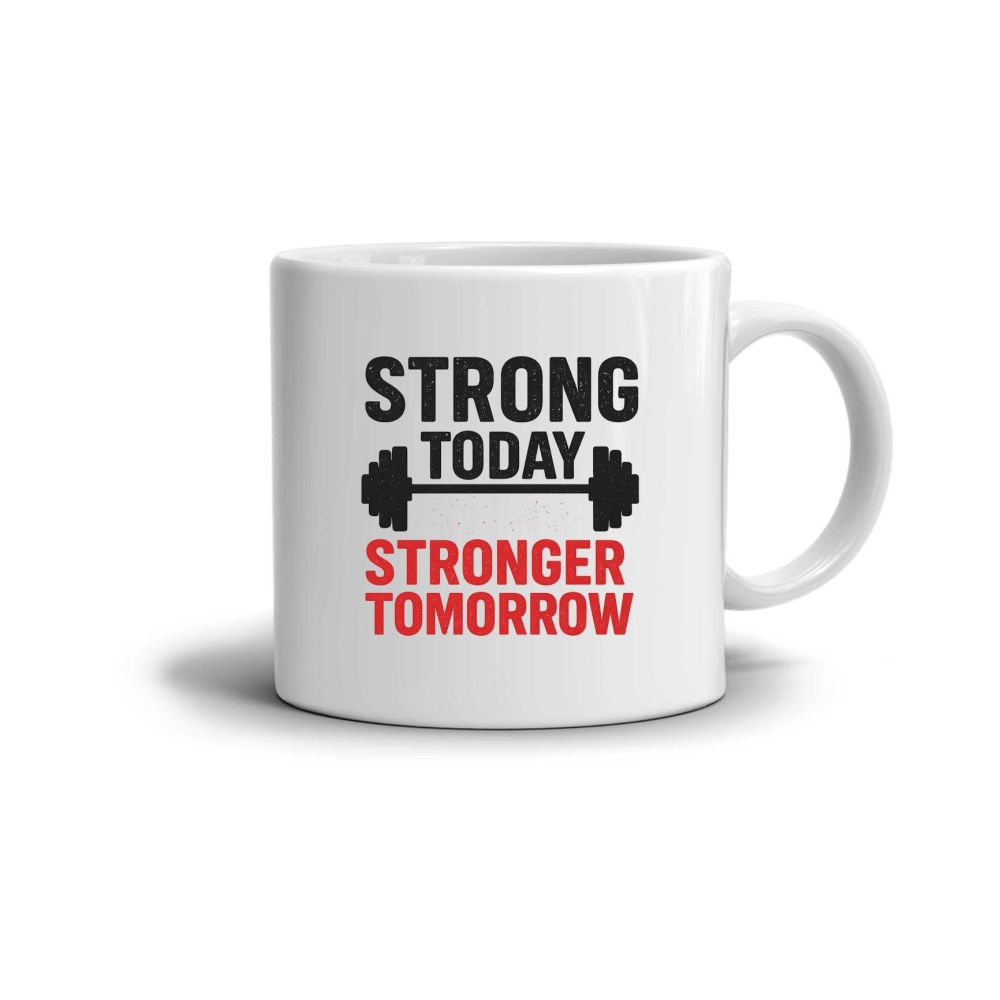 Bílý keramický hrnek 330ml s obrázkem - strong today