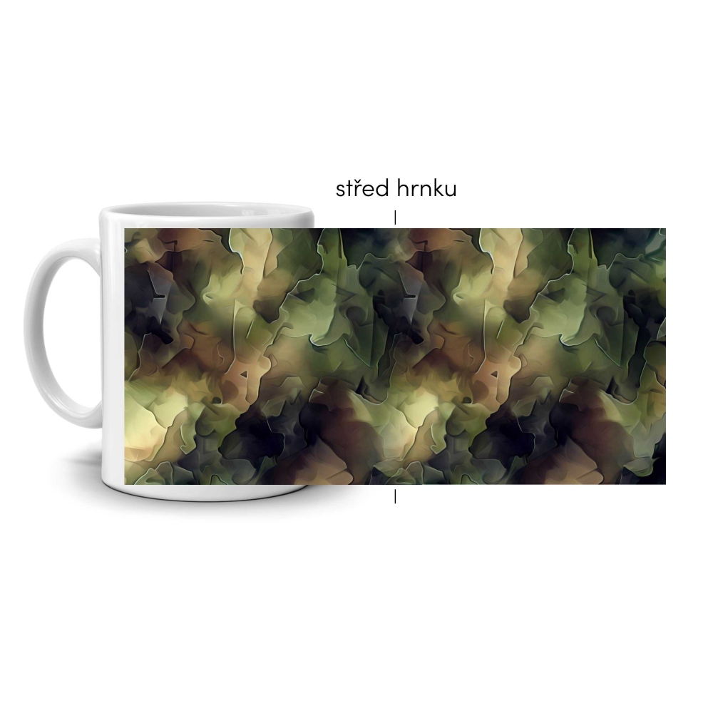 Bílý keramický hrnek 330ml s obrázkem - taktický vzor
