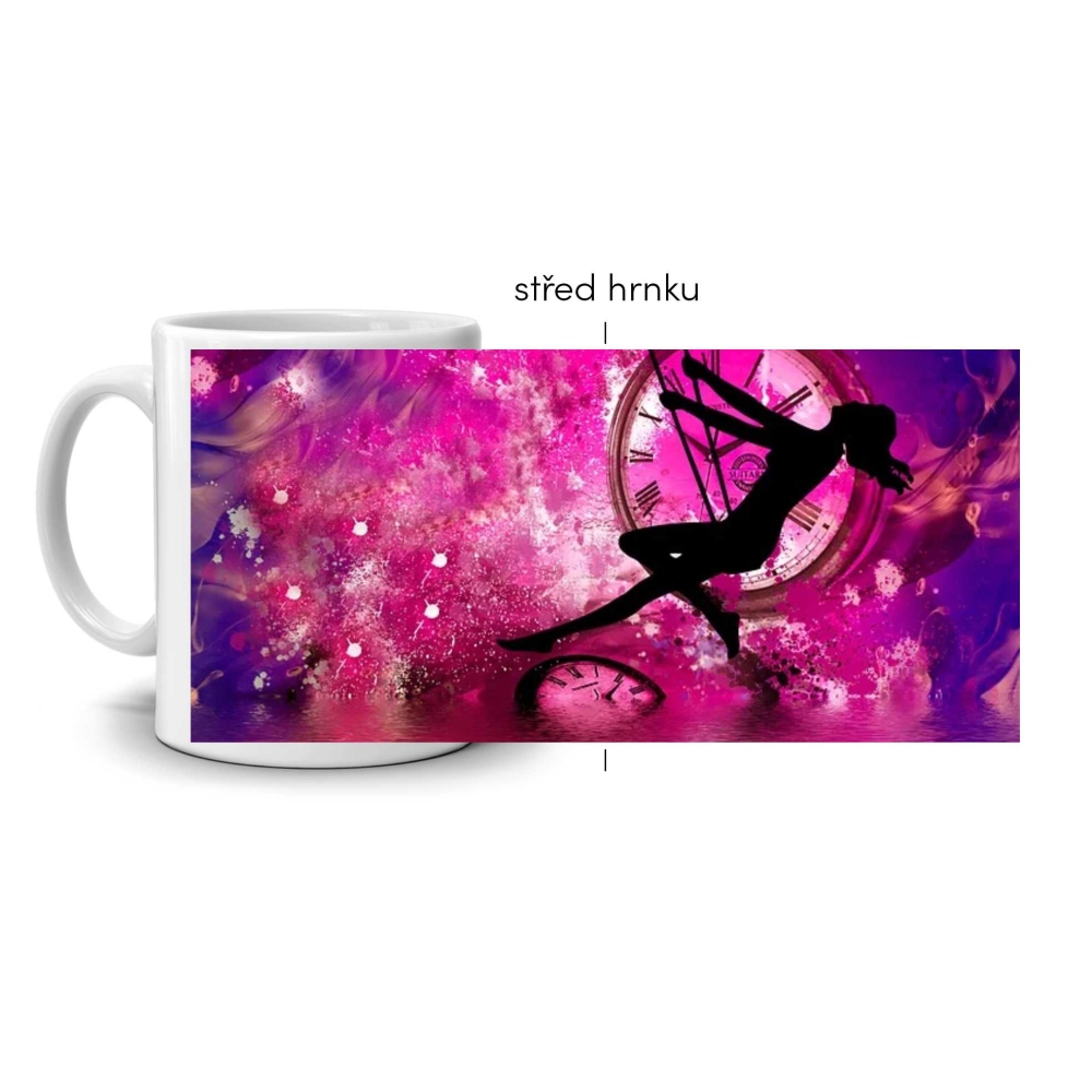 Bílý keramický hrnek 330ml s obrázkem - tanec času