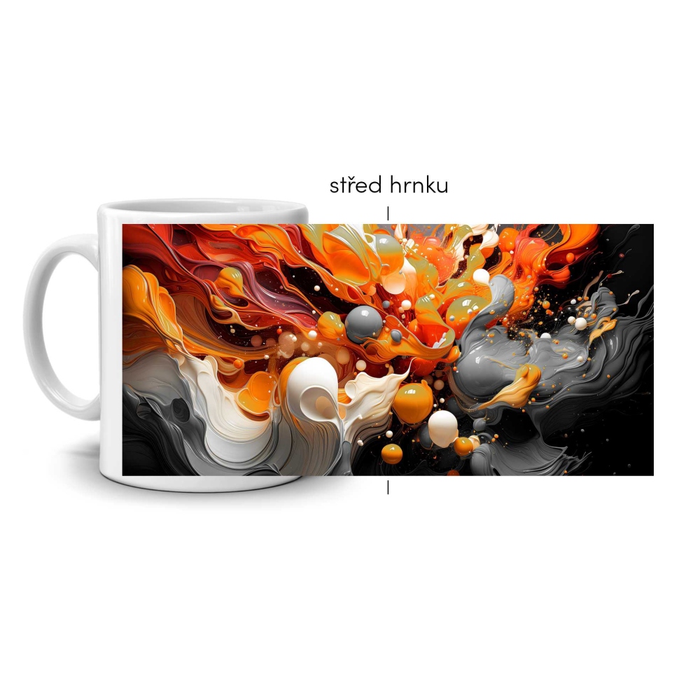Bílý keramický hrnek 330ml s obrázkem - tanec plamenů