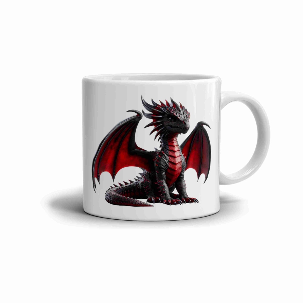 Bílý keramický hrnek 330ml s obrázkem - temný drak