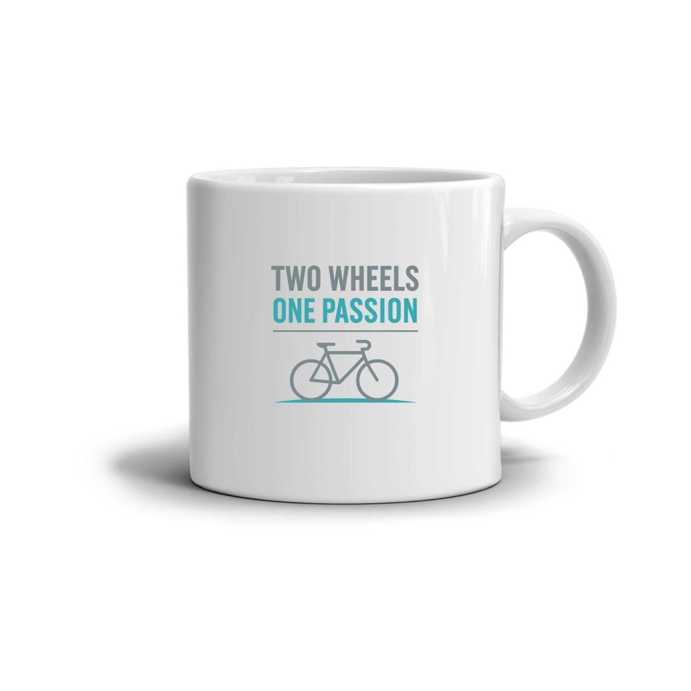 Bílý keramický hrnek 330ml s obrázkem - two wheels