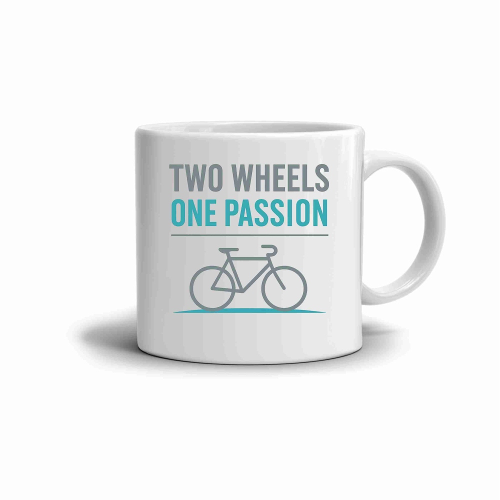 Bílý keramický hrnek 330ml s obrázkem - two wheels