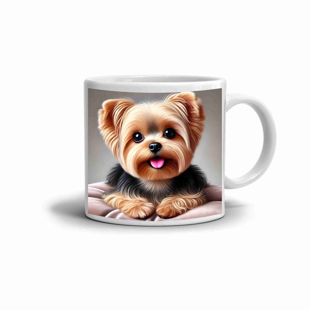 Bílý keramický hrnek 330ml s obrázkem - úsměv malého yorkšíra