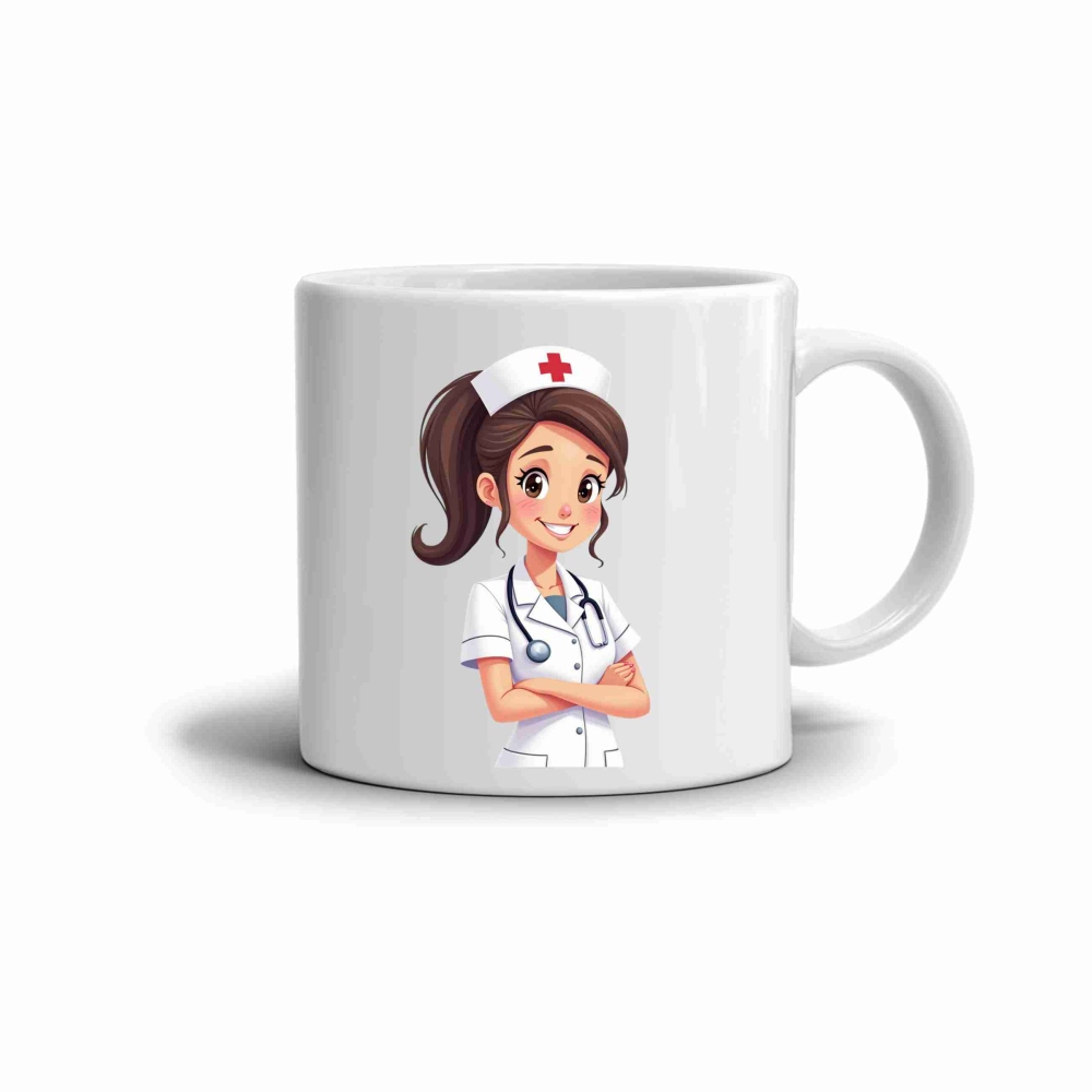 Bílý keramický hrnek 330ml s obrázkem - usměvavá sestřička