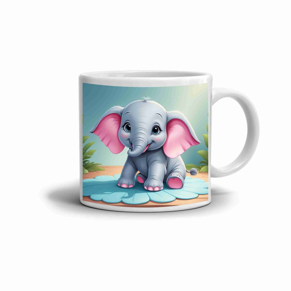 Bílý keramický hrnek 330ml s obrázkem - usměvavé slůně