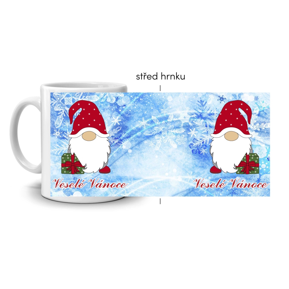 Bílý keramický hrnek 330ml s obrázkem - vánoční skřítci
