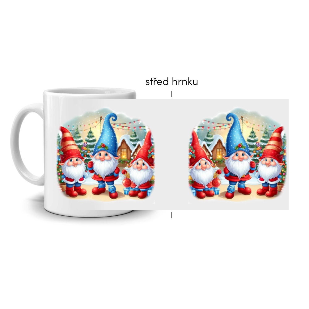 Bílý keramický hrnek 330ml s obrázkem - vánoční skřítci