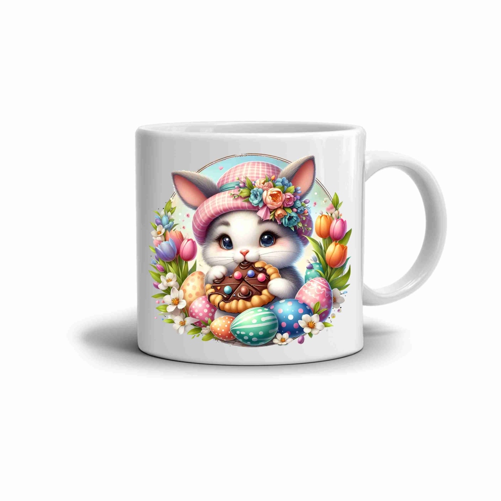 Bílý keramický hrnek 330ml s obrázkem - velikonoční zajíček