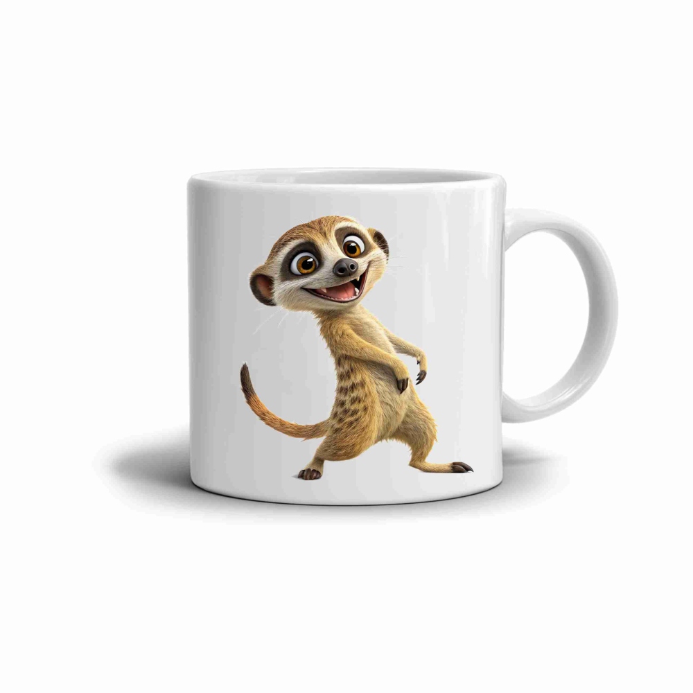 Bílý keramický hrnek 330ml s obrázkem - veselá surikata