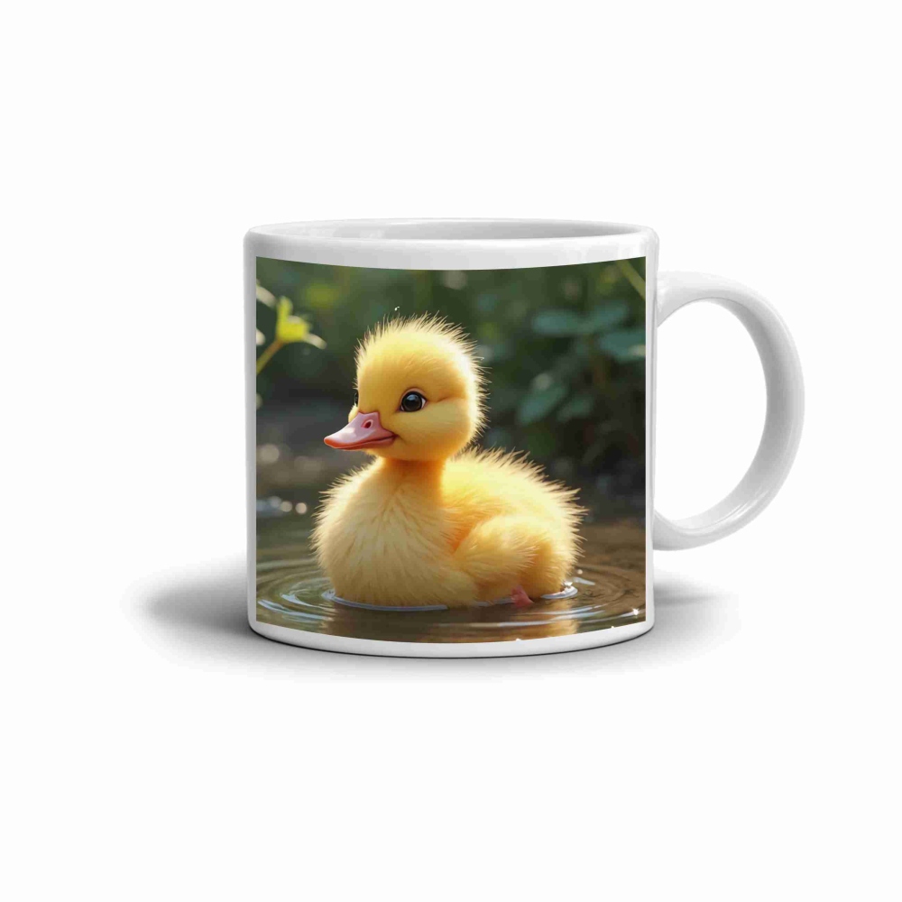 Bílý keramický hrnek 330ml s obrázkem - veselé káčátko