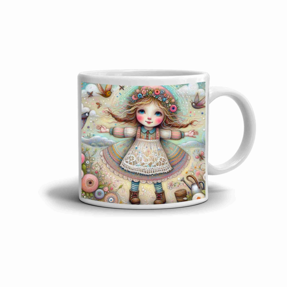 Bílý keramický hrnek 330ml s obrázkem - víla jara