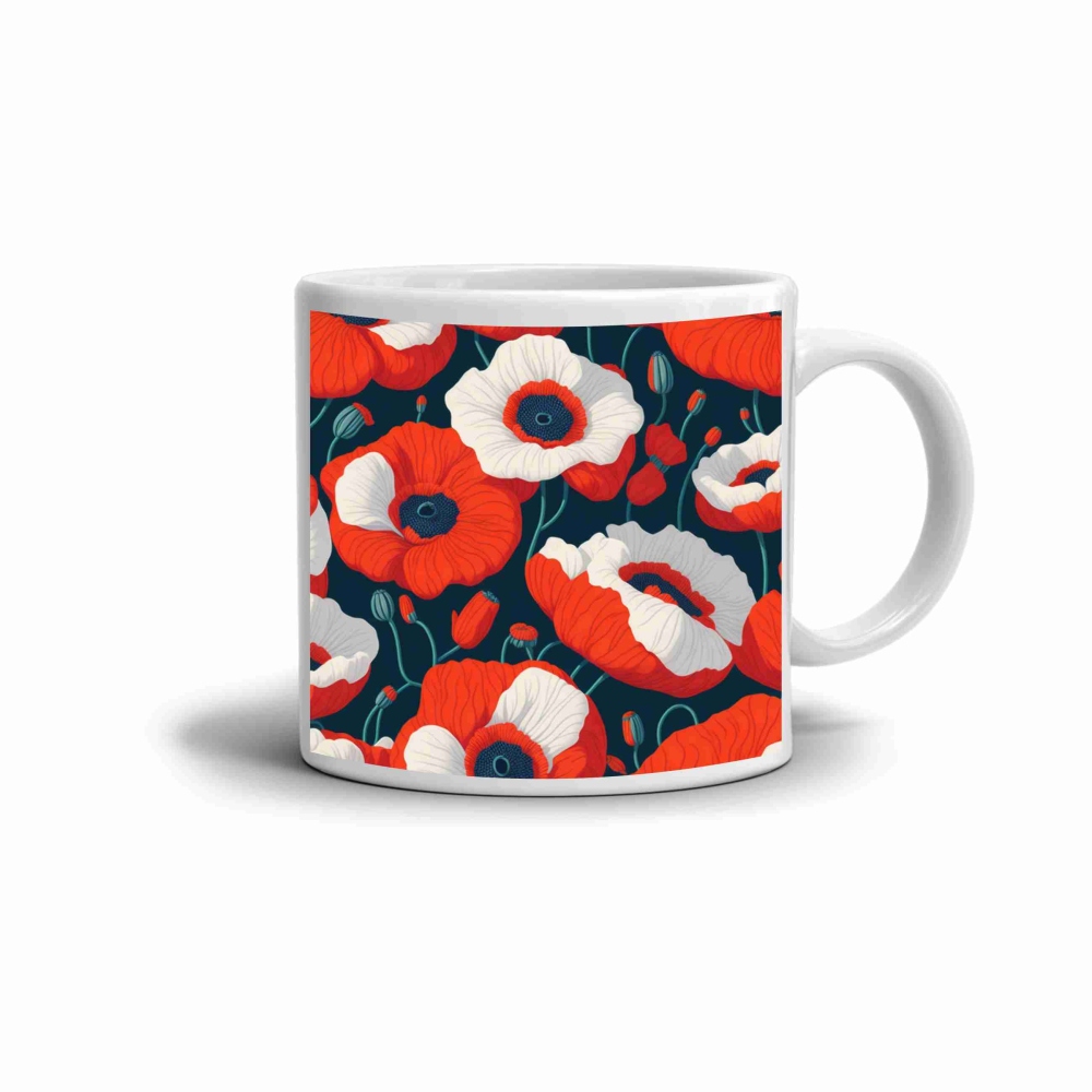 Bílý keramický hrnek 330ml s obrázkem - vlčí máky