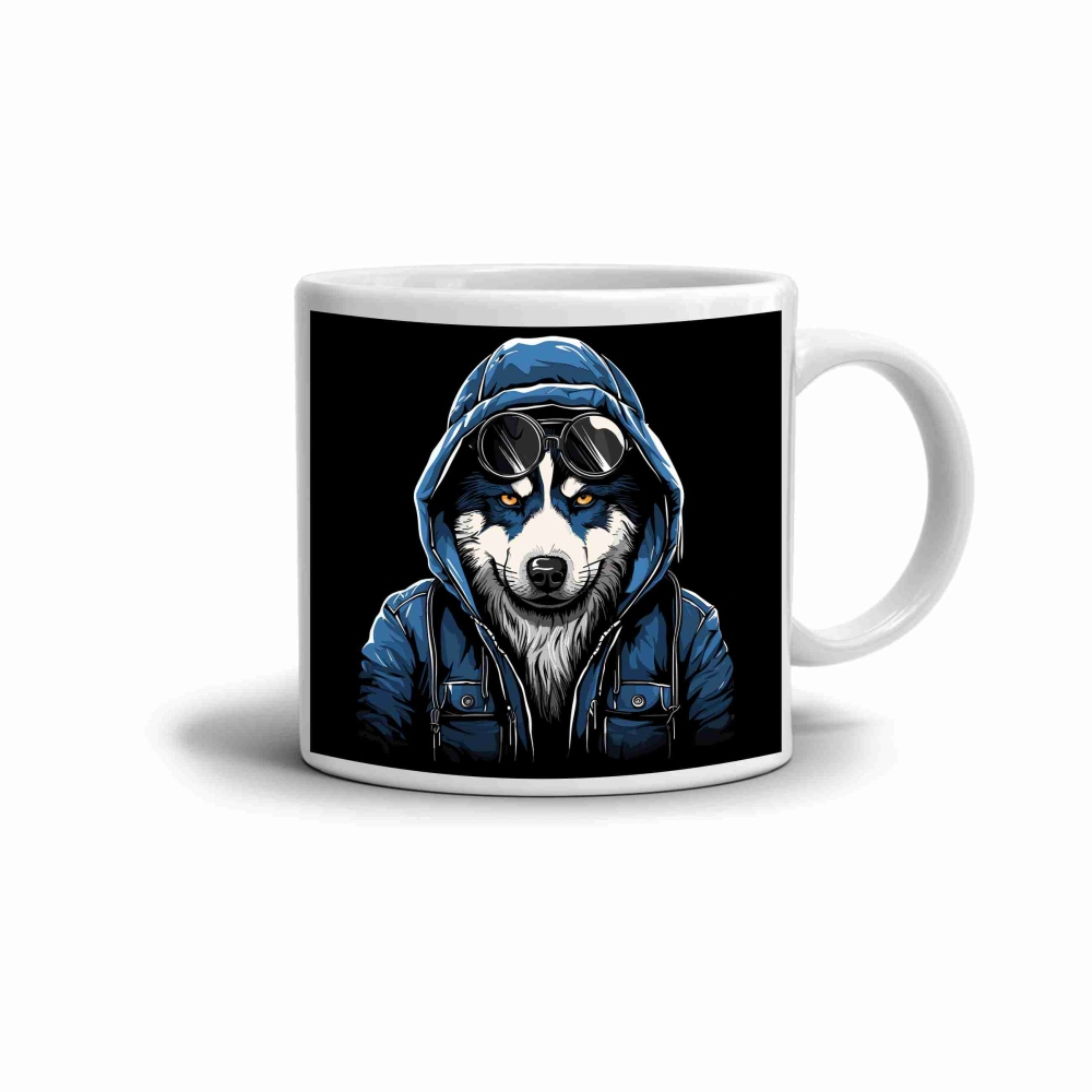 Bílý keramický hrnek 330ml s obrázkem - vlčí rebel