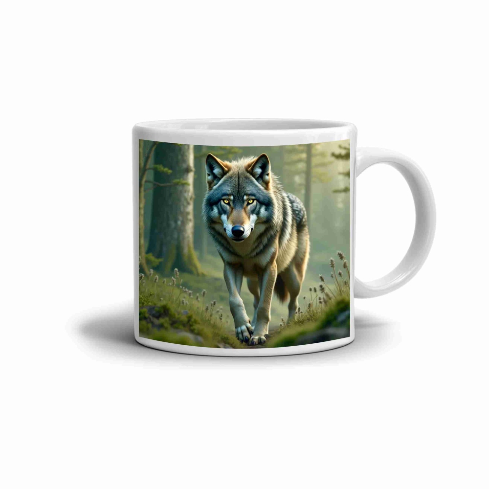 Bílý keramický hrnek 330ml s obrázkem - vlčí strážce