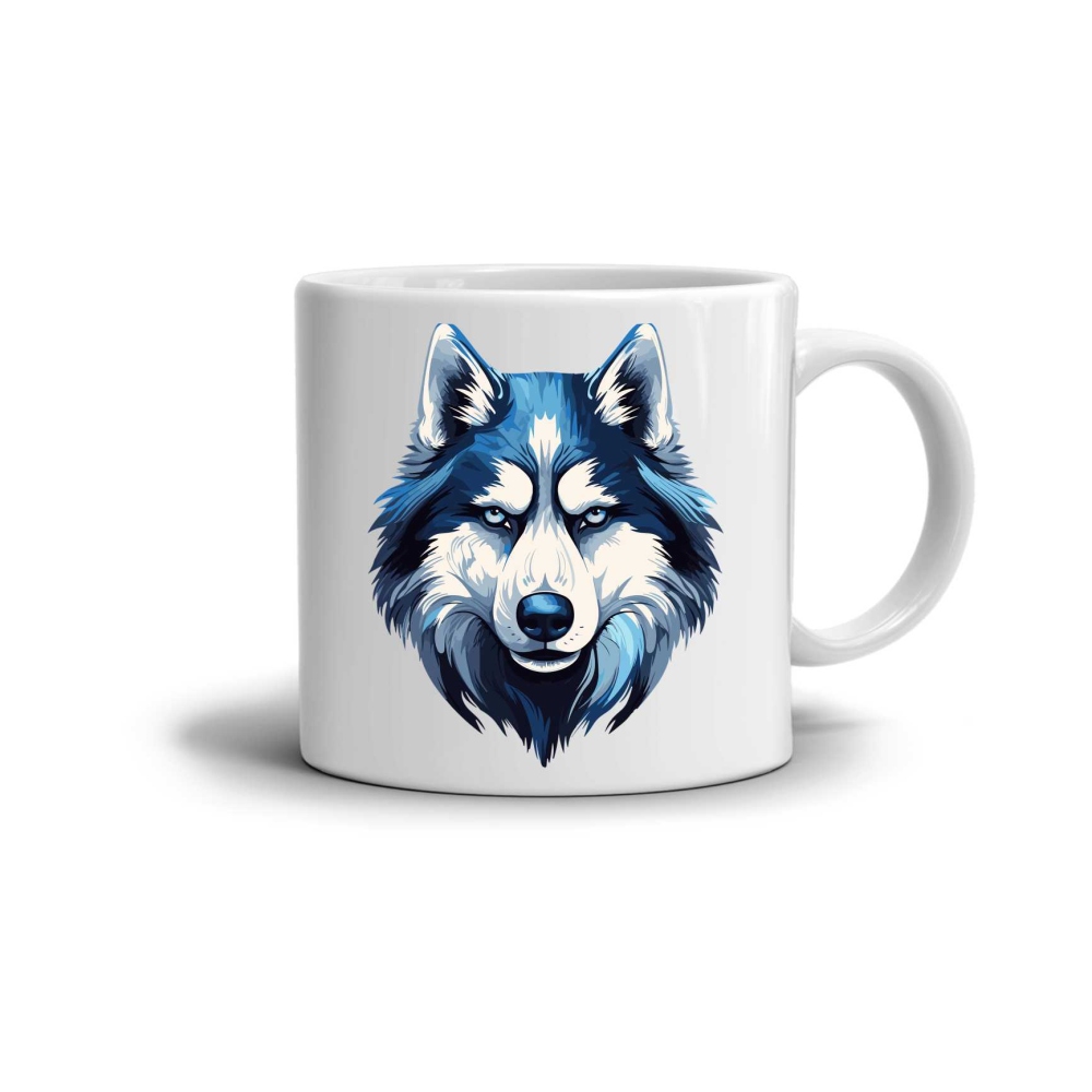 Bílý keramický hrnek 330ml s obrázkem - vlk