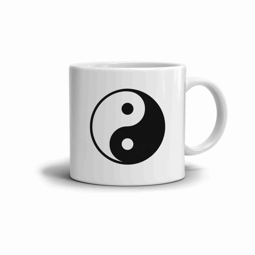Bílý keramický hrnek 330ml s obrázkem - yin a yang