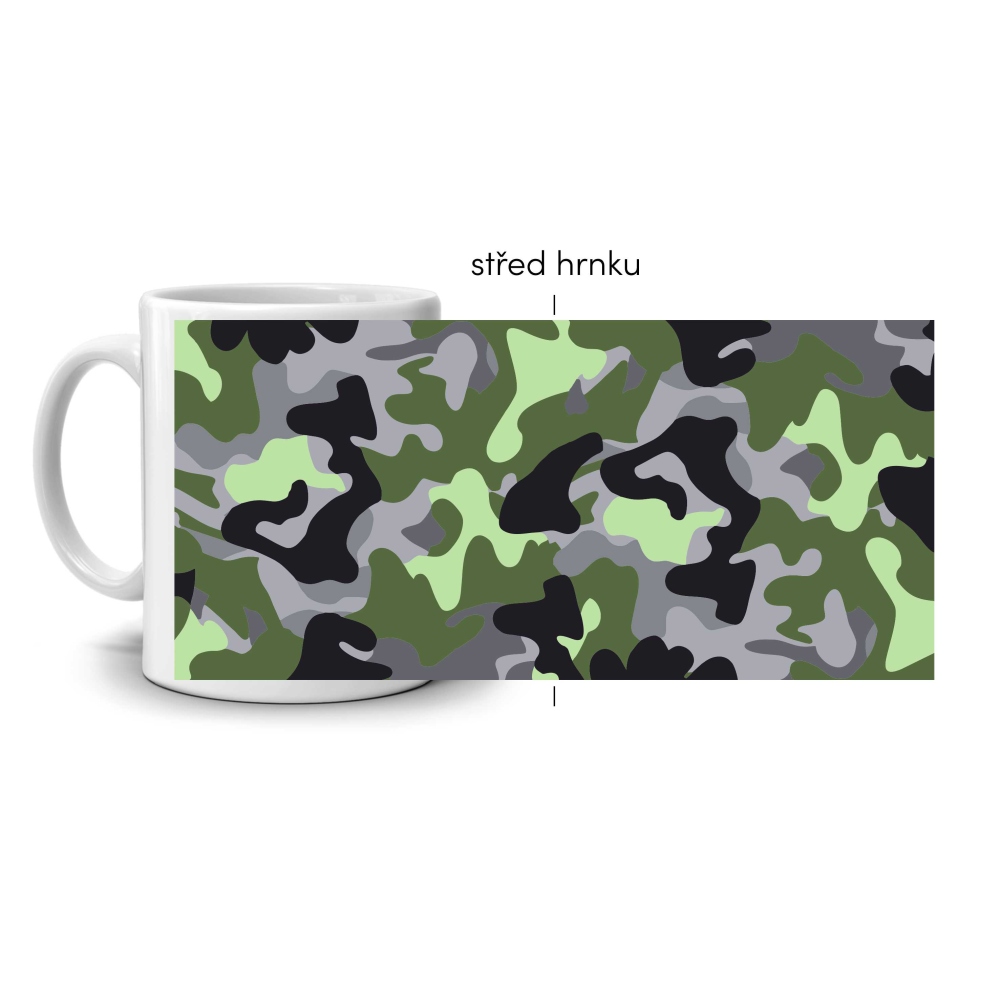Bílý keramický hrnek 330ml s obrázkem - zelené camo