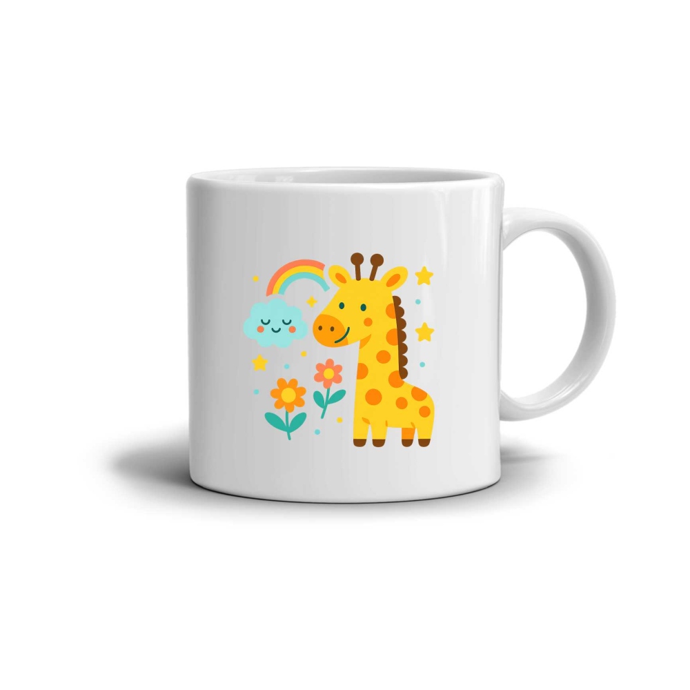 Bílý keramický hrnek 330ml s obrázkem - žirafa