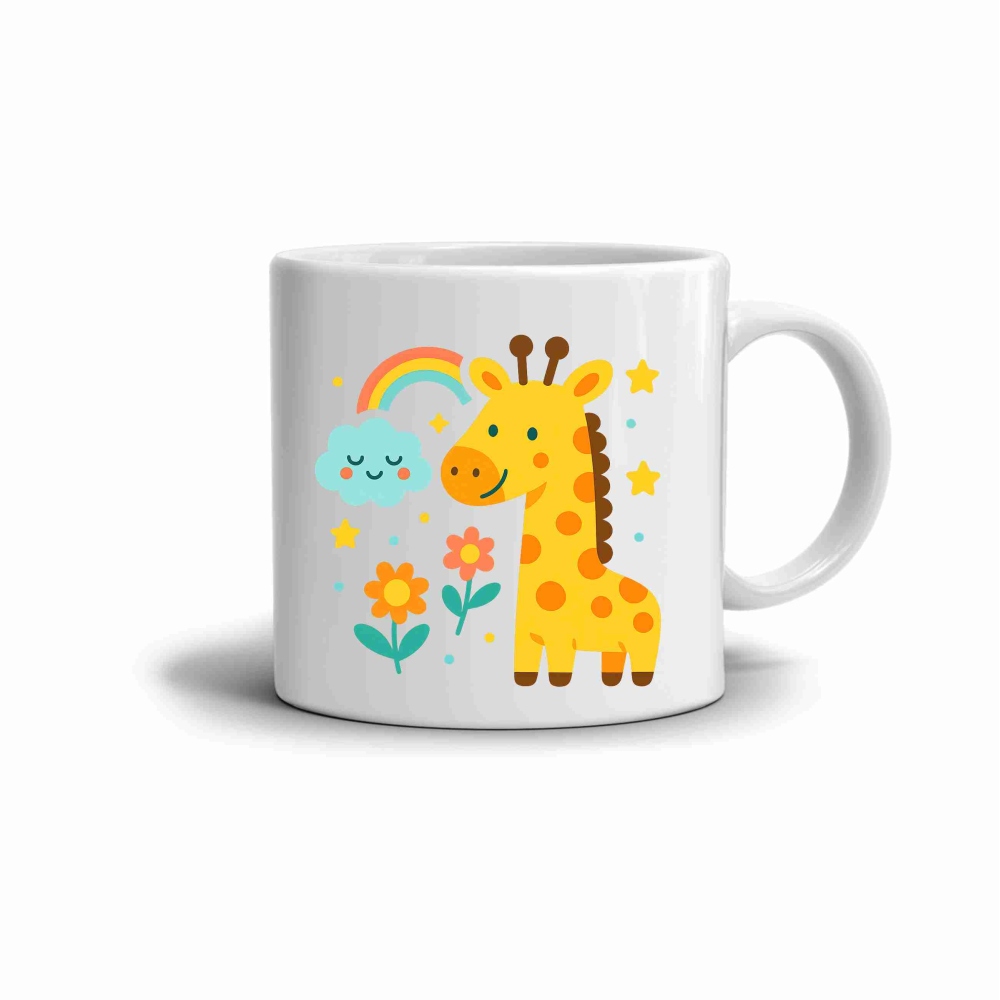 Bílý keramický hrnek 330ml s obrázkem - žirafa