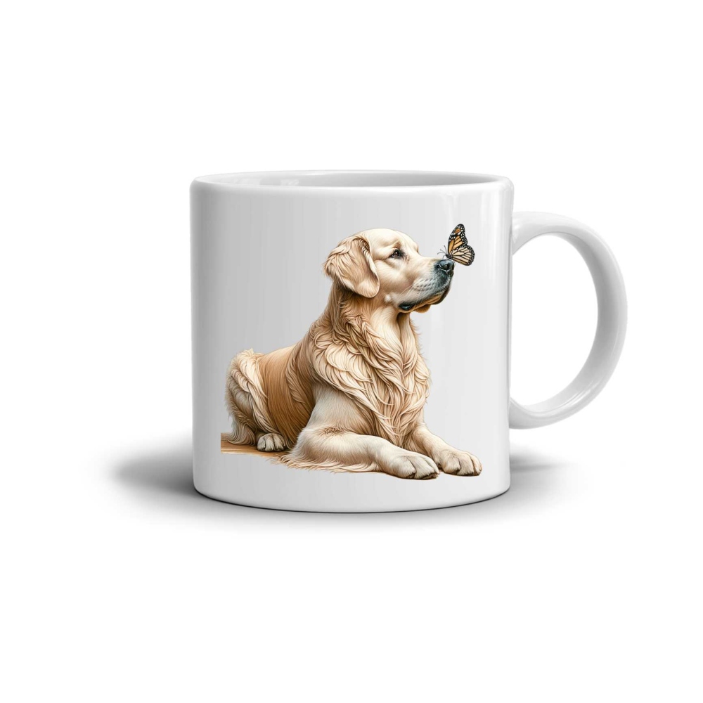 Bílý keramický hrnek 330ml s obrázkem - zlatý retrívr