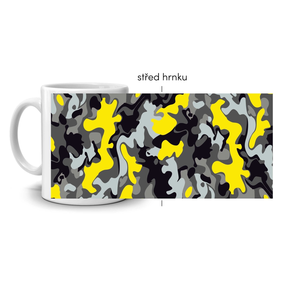 Bílý keramický hrnek 330ml s obrázkem - žluté camo