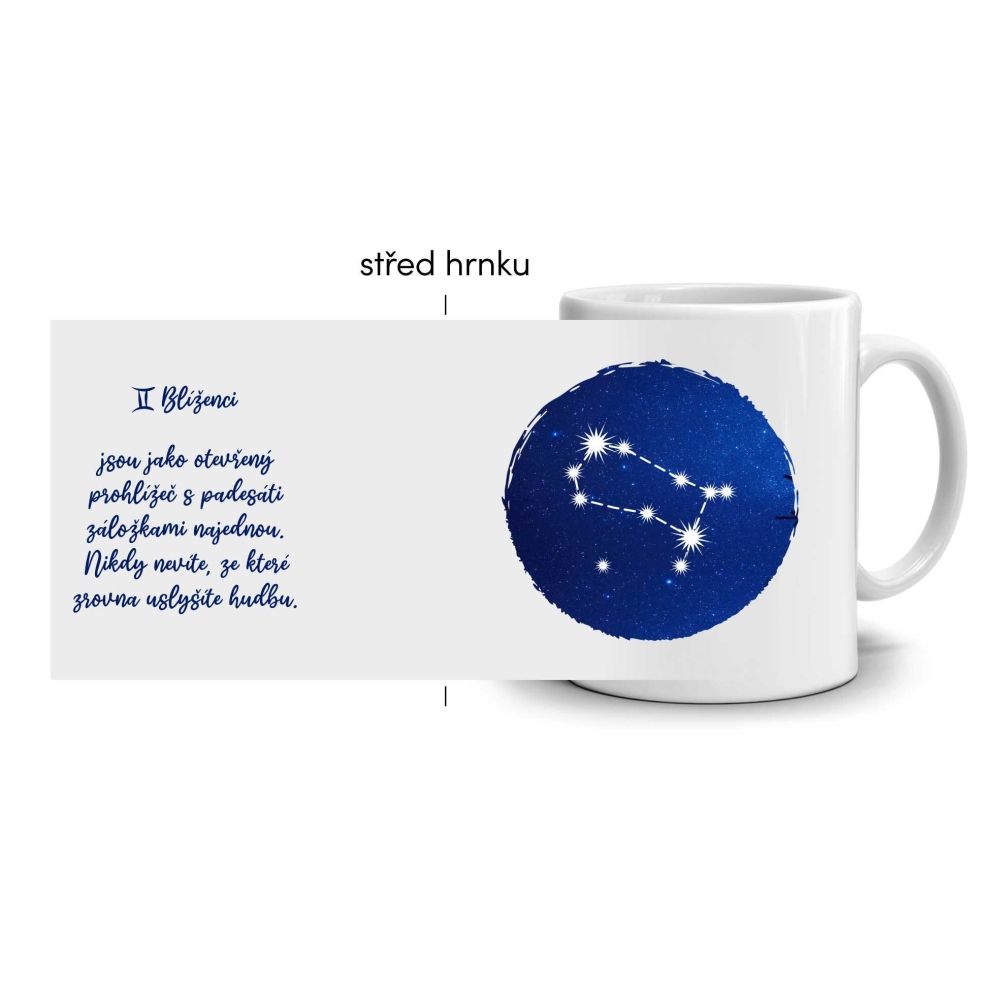 Bílý keramický hrnek 330ml s obrázkem - znamení blíženci