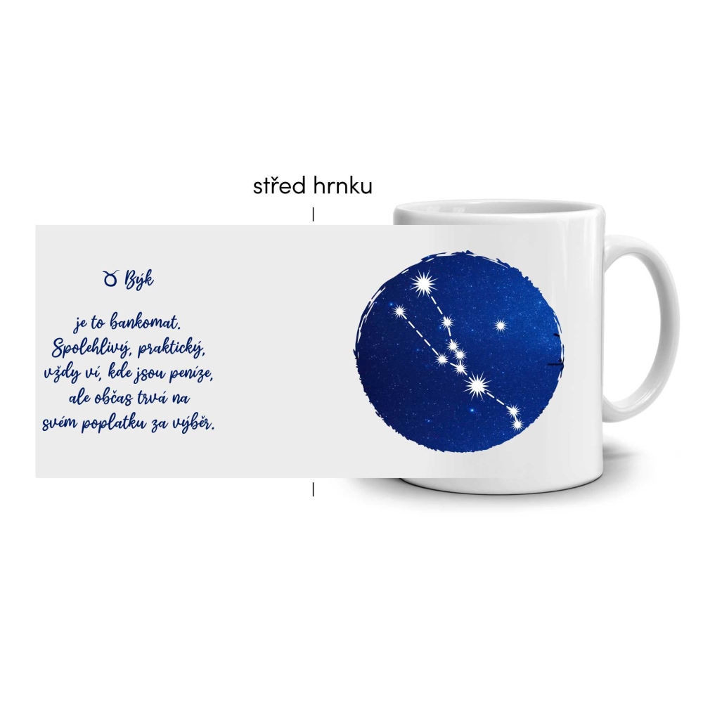 Bílý keramický hrnek 330ml s obrázkem - znamení býk