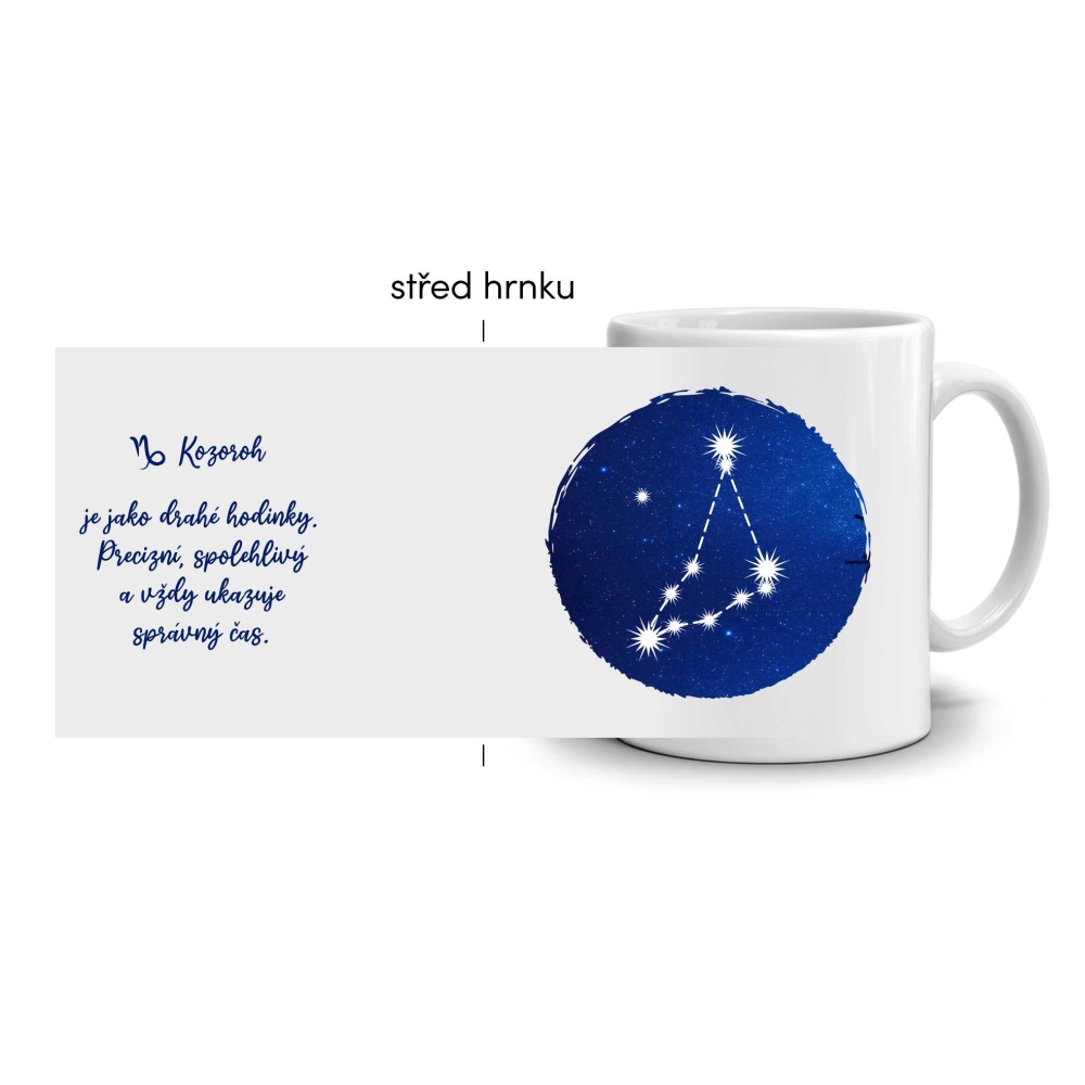 Bílý keramický hrnek 330ml s obrázkem - znamení kozoroh