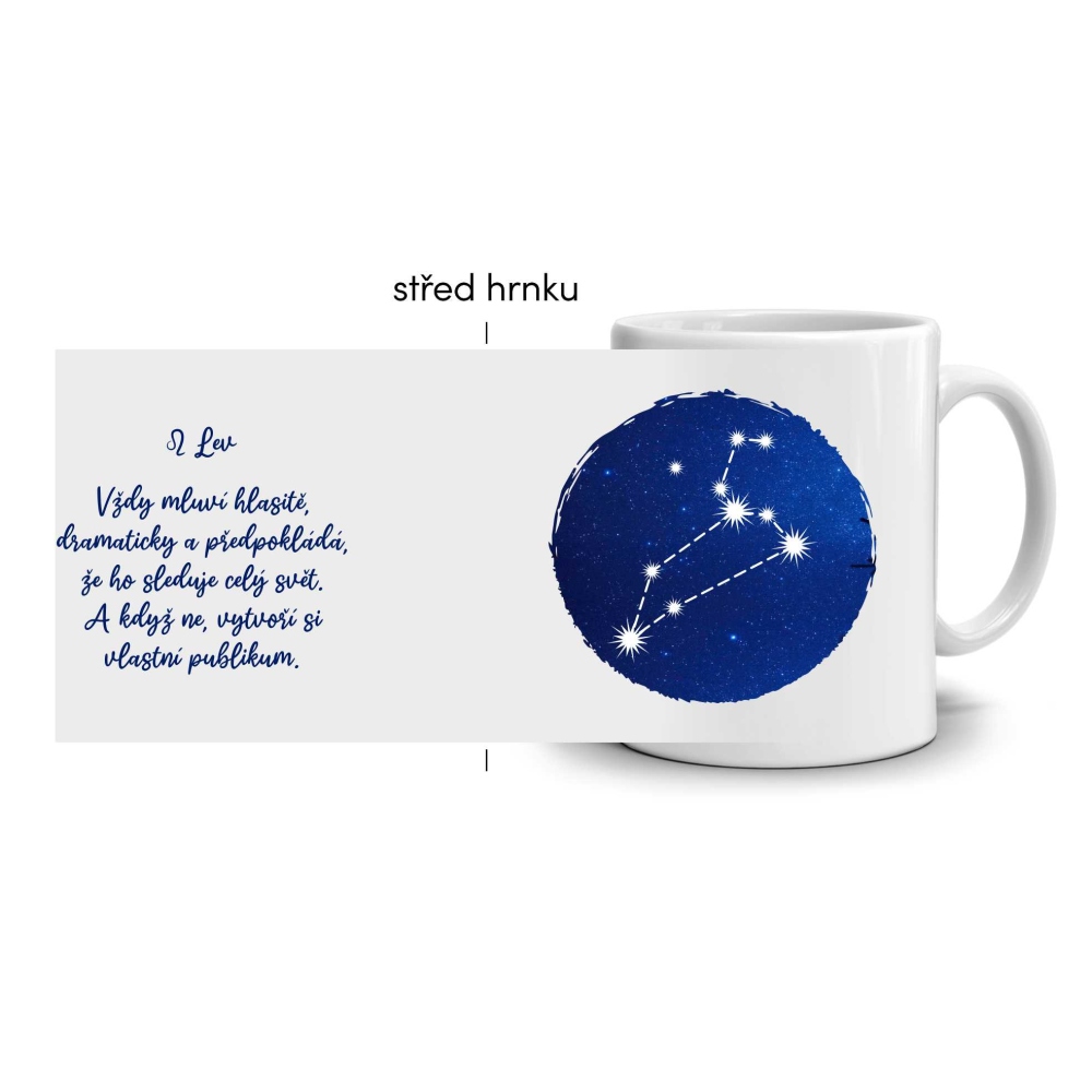 Bílý keramický hrnek 330ml s obrázkem - znamení lev