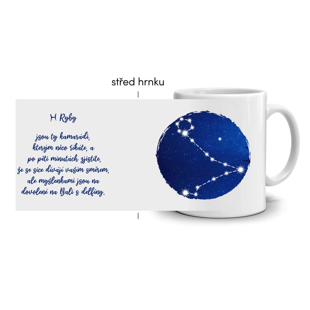 Bílý keramický hrnek 330ml s obrázkem - znamení ryby