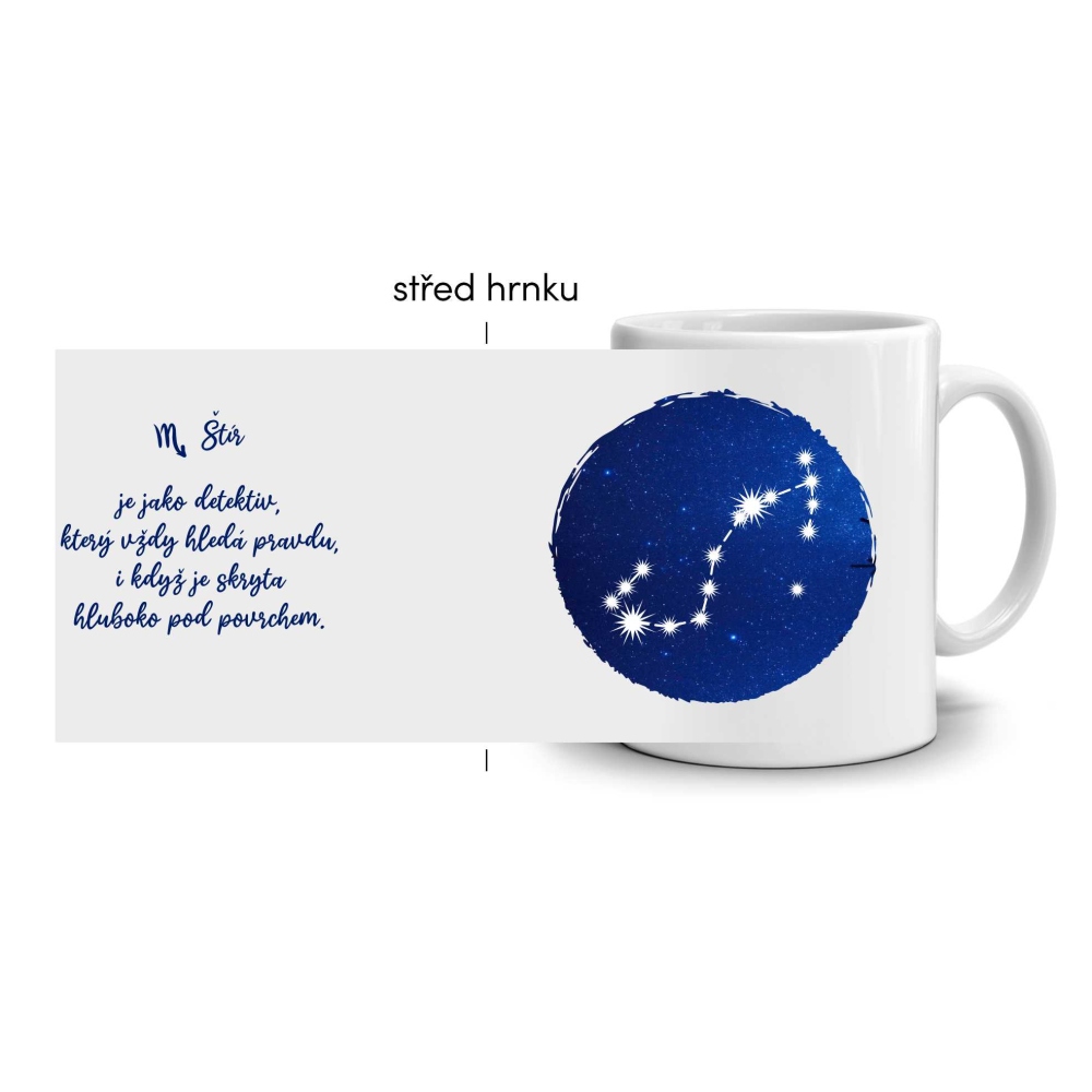 Bílý keramický hrnek 330ml s obrázkem - znamení štír