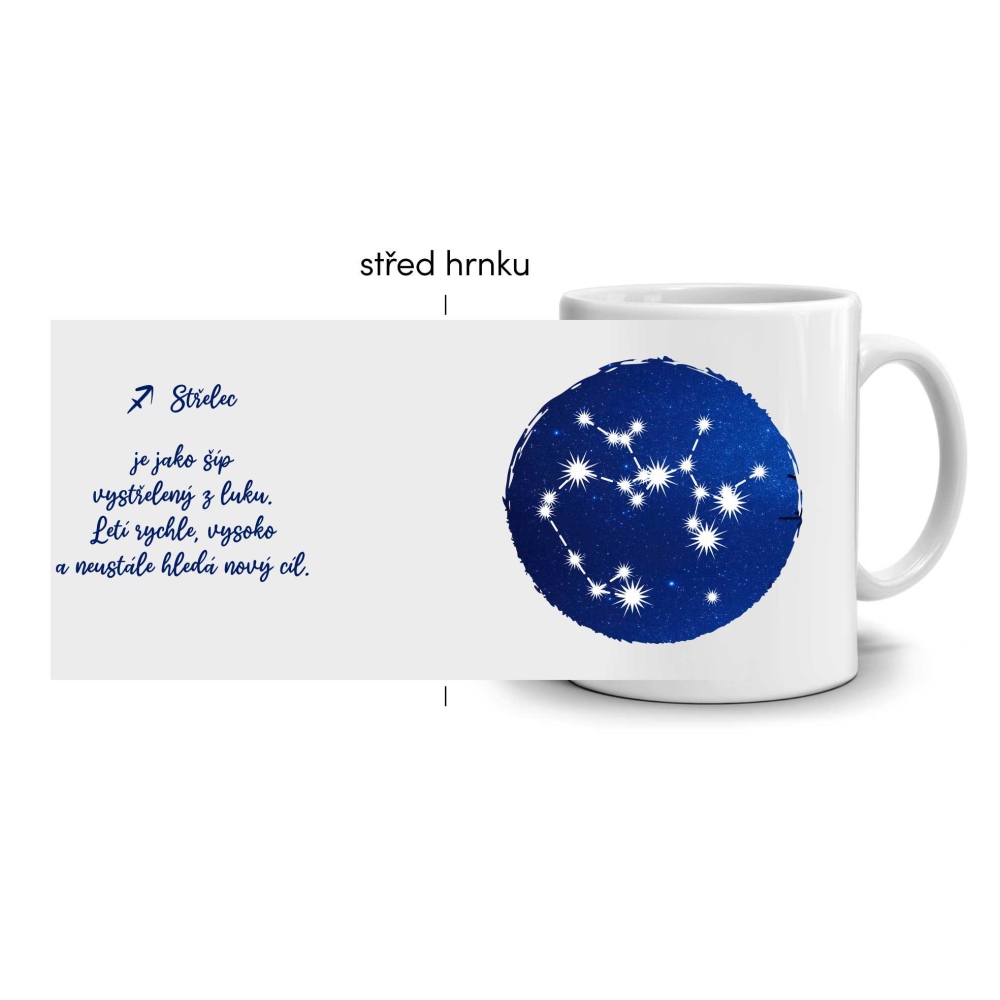 Bílý keramický hrnek 330ml s obrázkem - znamení střelec