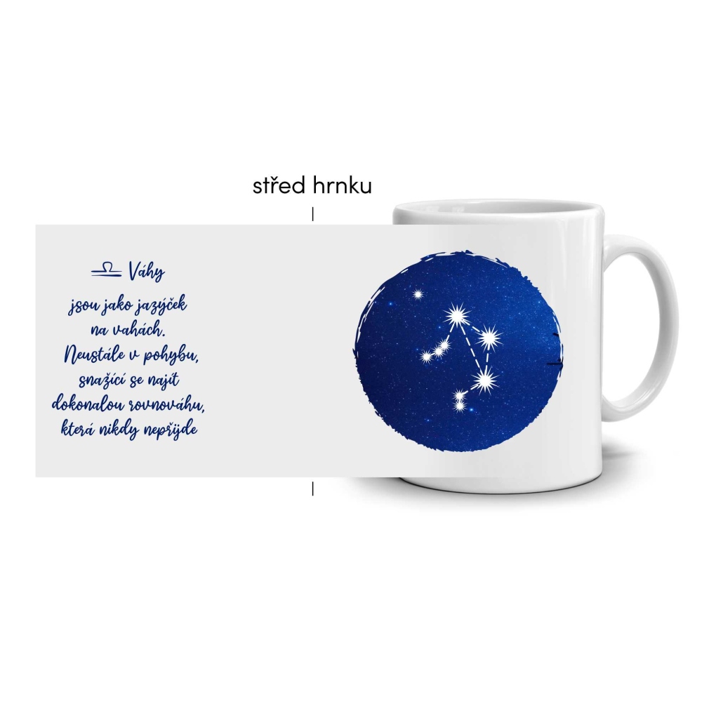 Bílý keramický hrnek 330ml s obrázkem - znamení váhy
