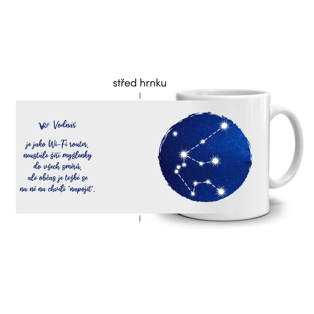 Bílý keramický hrnek 330ml s obrázkem - znamení vodnář