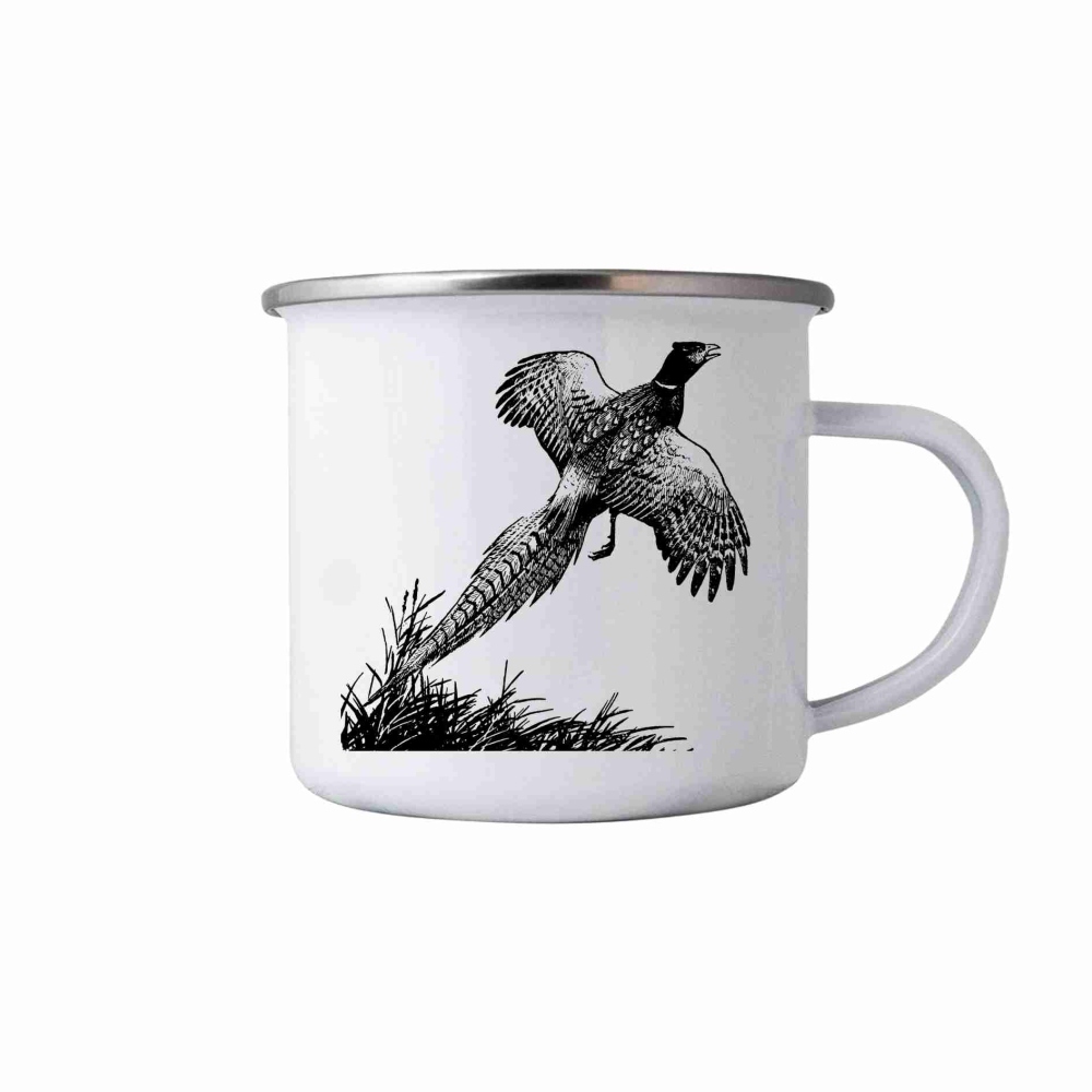 Bílý plechový hrnek 380ml s obrázkem - bažant